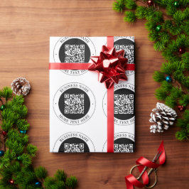 QR-code met bedrijfsnaam bewerkbare cirkelvormige Cadeaupapier