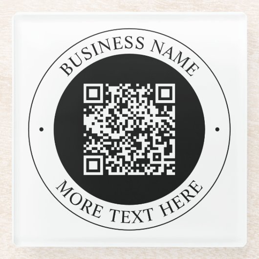 QR-code met bedrijfsnaam bewerkbare cirkelvormige Glazen Onderzetter (Voorkant)