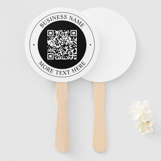 QR-code met bedrijfsnaam Bewerkbare cirkelvormige  Handwaaier (Voorkant en achterkant)