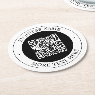 QR-code met bedrijfsnaam bewerkbare cirkelvormige  Ronde Kartonnen Onderzetter