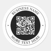 QR-code met bedrijfsnaam Bewerkbare cirkelvormige Ronde Sticker (Voorkant)