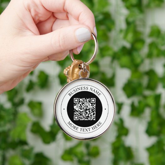 QR-code met bedrijfsnaam bewerkbare cirkelvormige Sleutelhanger (Hand)