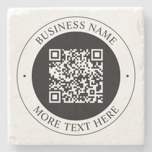 QR-code met bedrijfsnaam bewerkbare cirkelvormige  Stenen Onderzetter