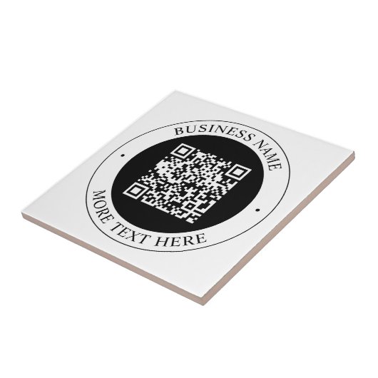 QR-code met bedrijfsnaam bewerkbare cirkelvormige Tegeltje (Zijkant)