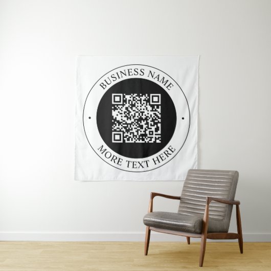 QR-code met bedrijfsnaam bewerkbare cirkelvormige Wandkleed (In situ)