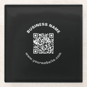 QR-code met bedrijfsnaam vet cirkelvormige tekst Glazen Onderzetter