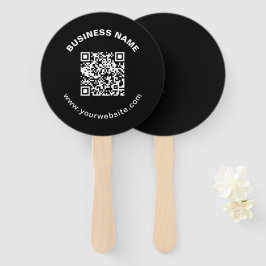 QR-code met bedrijfsnaam vet cirkelvormige tekst Handwaaier