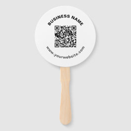 QR-code met bedrijfsnaam vet cirkelvormige tekst Handwaaier