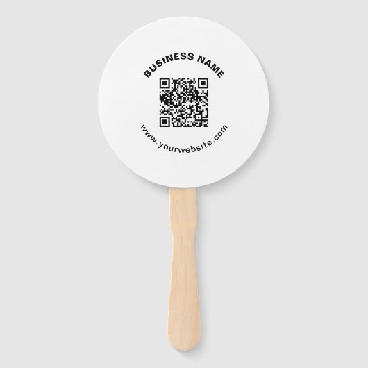 QR-code met bedrijfsnaam vet cirkelvormige tekst Handwaaier (Voorkant)