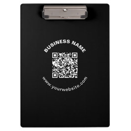 QR-code met bedrijfsnaam vet cirkelvormige tekst Klembord