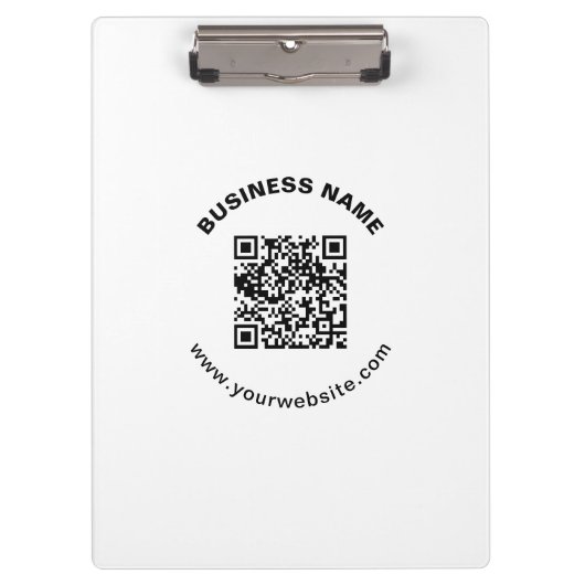 QR-code met bedrijfsnaam vet cirkelvormige tekst Klembord (Voorkant)