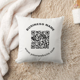 QR-code met bedrijfsnaam vet cirkelvormige tekst Kussen