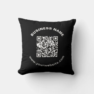 QR-code met bedrijfsnaam vet cirkelvormige tekst Kussen