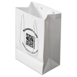 QR-code met bedrijfsnaam vet cirkelvormige tekst Medium Cadeauzakje
