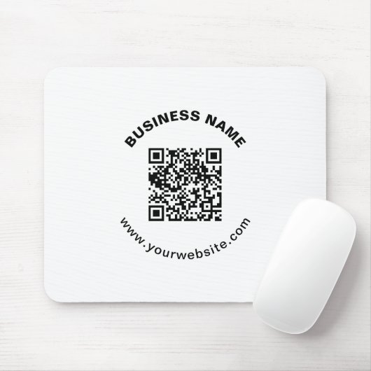 QR-code met bedrijfsnaam vet cirkelvormige tekst Muismat (Met muis)