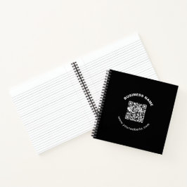 QR-code met bedrijfsnaam vet cirkelvormige tekst Notitieboek