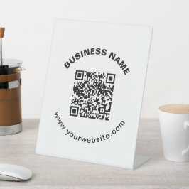 QR-code met bedrijfsnaam vet cirkelvormige tekst Reclamebord Met Voetstuk