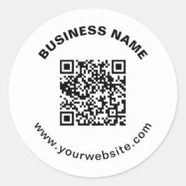 QR-code met bedrijfsnaam vet cirkelvormige tekst Ronde Sticker