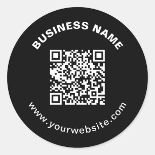 QR-code met bedrijfsnaam vet cirkelvormige tekst Ronde Sticker