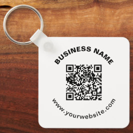 QR-code met bedrijfsnaam vet cirkelvormige tekst Sleutelhanger