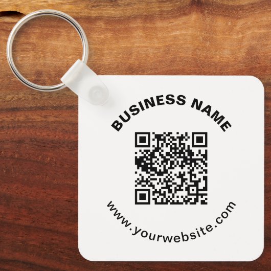 QR-code met bedrijfsnaam vet cirkelvormige tekst Sleutelhanger (Voorkant)