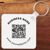 QR-code met bedrijfsnaam vet cirkelvormige tekst Sleutelhanger (Achterkant)