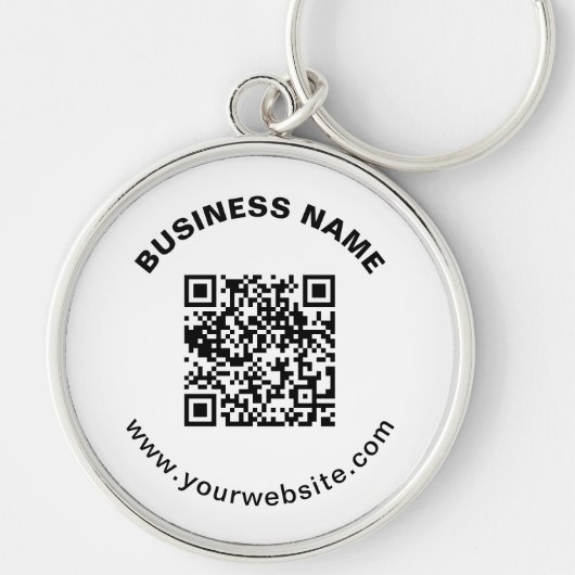 QR-code met bedrijfsnaam vet cirkelvormige tekst Sleutelhanger (Voorkant)