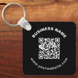 QR-code met bedrijfsnaam vet cirkelvormige tekst Sleutelhanger