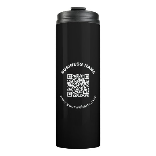 QR-code met bedrijfsnaam vet cirkelvormige tekst Thermosbeker (Voorkant)