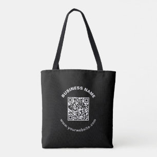 QR-code met bedrijfsnaam vet cirkelvormige tekst Tote Bag