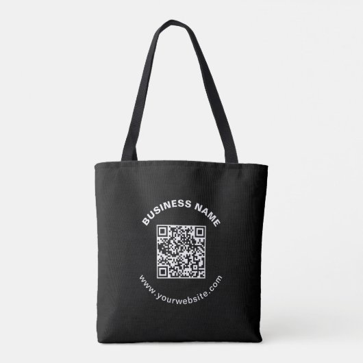 QR-code met bedrijfsnaam vet cirkelvormige tekst Tote Bag (Achterkant)