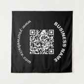 QR-code met bedrijfsnaam vet cirkelvormige tekst Wandkleed (Voorkant (horizontaal))