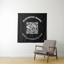 QR-code met bedrijfsnaam vet cirkelvormige tekst Wandkleed