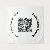QR-code met bedrijfsnaam vet cirkelvormige tekst Wandkleed (Voorkant (horizontaal))