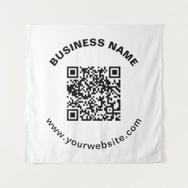 QR-code met bedrijfsnaam vet cirkelvormige tekst Wandkleed