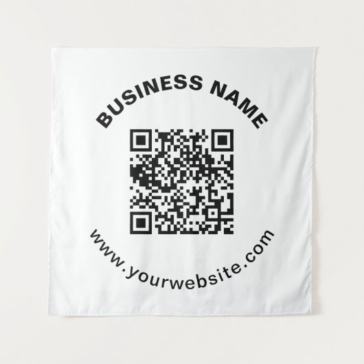 QR-code met bedrijfsnaam vet cirkelvormige tekst Wandkleed (Voorkant)