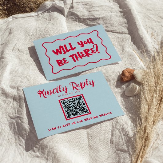 QR-code met de hand geschreven kleurrijke retro he RSVP Kaartje