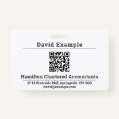 QR-code met naam en bedrijfspasje Badge (Voorkant)
