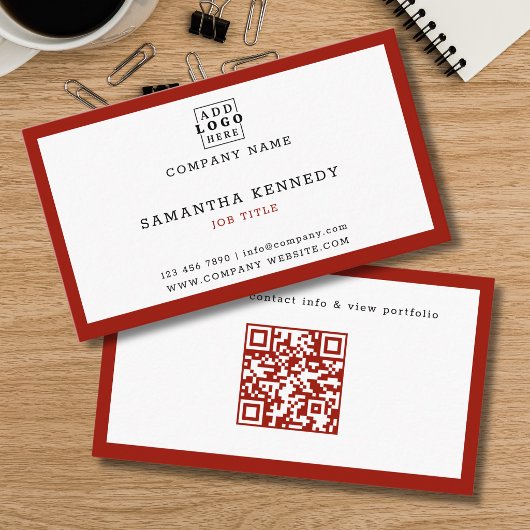 QR-code met rode rand professioneel aangepaste log Visitekaartje