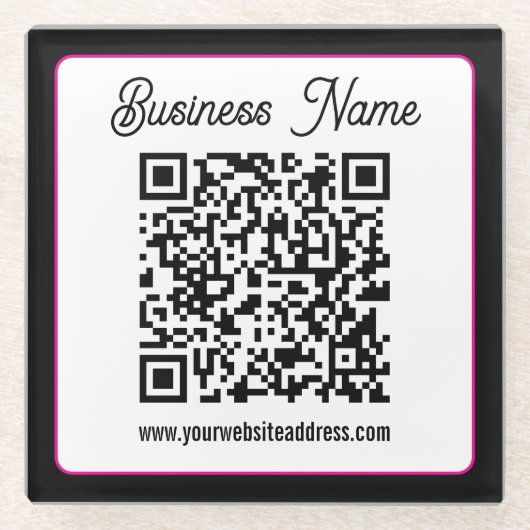 QR-code met script cursief handschrift Glazen Onderzetter (Voorkant)