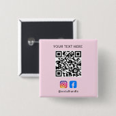 QR-code met Social Media-pictogrammen Easy Custom Vierkante Button 5,1 Cm (Voorkant /achterkant)