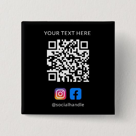 QR-code met Social Media-pictogrammen Easy Custom  Vierkante Button 5,1 Cm (Voorkant)