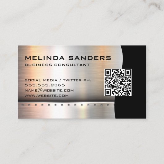 QR-code / metalen zilveren klinknagels Visitekaartje (Voorkant)