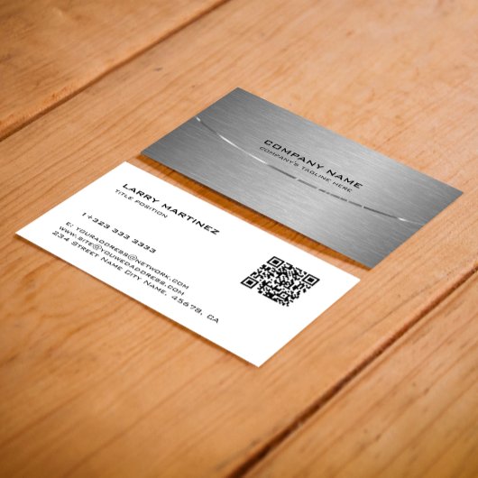 QR Code Metallic Grijs en Wit Visitekaartje