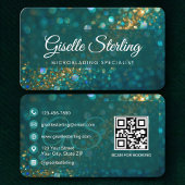QR Code Microblading Teal Gold Glitter  Visitekaartje