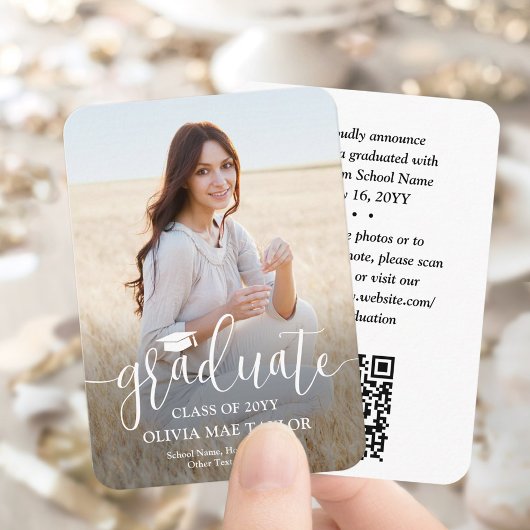 QR Code Mini Afstuderen Foto Modern Wit Script Informatiekaartje