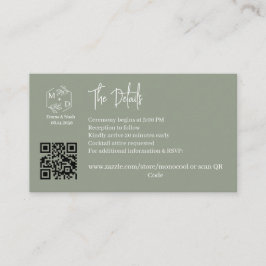Qr Code Minimaal Monogram Trouwdetails SageGreen Informatiekaartje