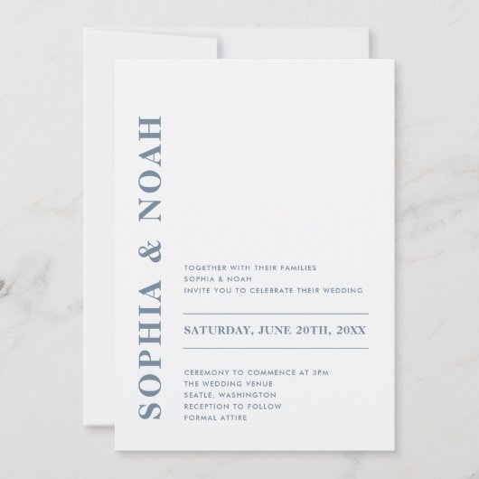 QR Code Minimal Modern Dusty Blue Wedding Kaart (Voorkant)