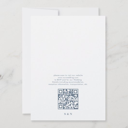 QR Code Minimal Modern Dusty Blue Wedding Kaart (Achterkant)