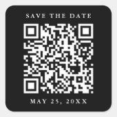 QR-code Minimale bruiloft Opslaan Datum zwart Vierkante Sticker (Voorkant)